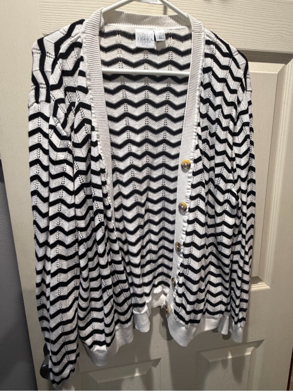 Serra Black & White Chevron Lace Knit Cardigan